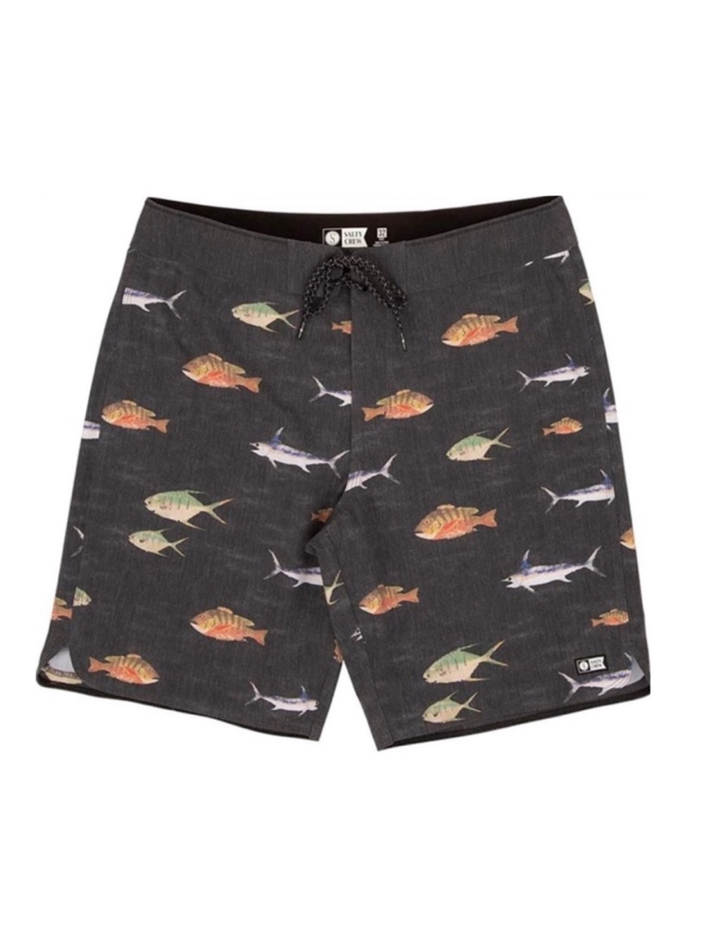 Salty Crew Light Gray Multicolored Fish Print Board Short Swim Trunks